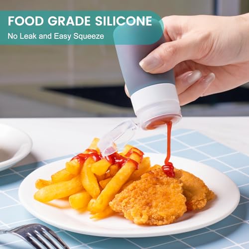 MICEBAY Condiment Squeeze Bottles for Sauces, 2-oz Mini Silicone Salad Dressing Container to Go with Snack Storage Bag, Leakproof Sauce Bottles for Lunch Box, 4 Pack, Mint - color: Mint, size: 2 OZ