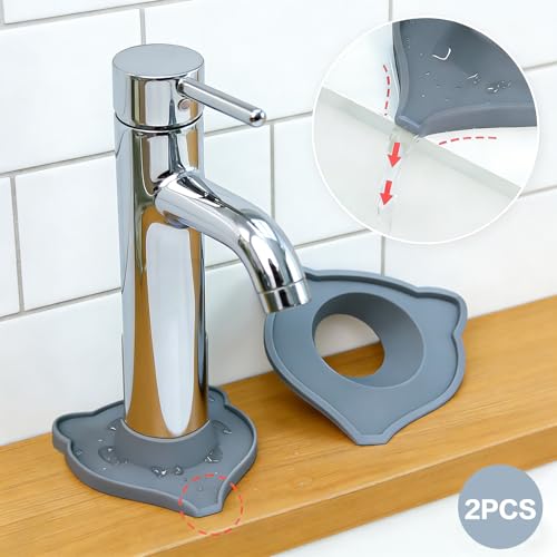 Compact Silicone Kitchen Sink Faucet Splash Proof Mat, Tap Water Diversion Splash Guard Drain Pad(Grey,2PCS) - color: Greyx2