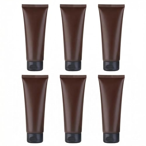 6 Pack 3.38oz/100ml Refillable Empty Plastic Squeeze Soft Tubes Bottle with Flip Cap Bottle Container for Cosmetic Cream Lotion Shampoo Travel (Amber)