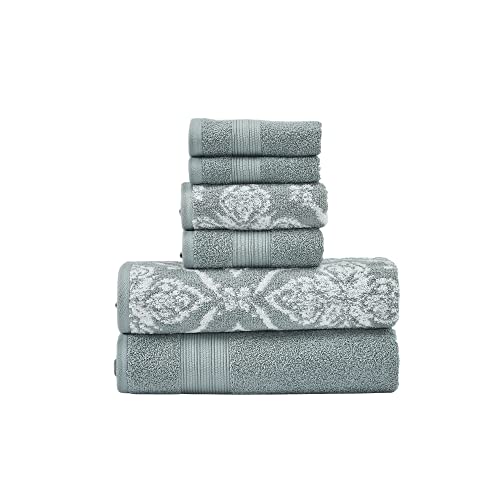 Modern Threads Amaris 6-Piece Reversible Yarn Dyed Jacquard Towel Set - Bath Towels, Hand Towels, & Washcloths - Super Absorbent & Quick Dry - 100% Combed Cotton, Ivy - color: Ivy Green, style: Bohemian