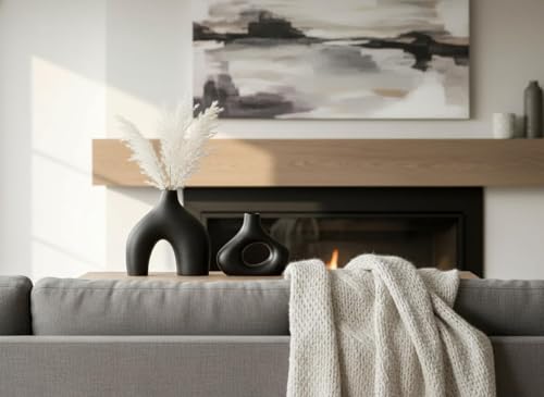 Carrot's Den Donut Vase, Set of 2 - Minimalist Nordic, White Ceramic Hollow Donut Vase Decor | Table Centerpiece, Olive Plant, Wedding, Living Room, Bookshelf, Office, Modern Home, Entryway, Console - color: Black