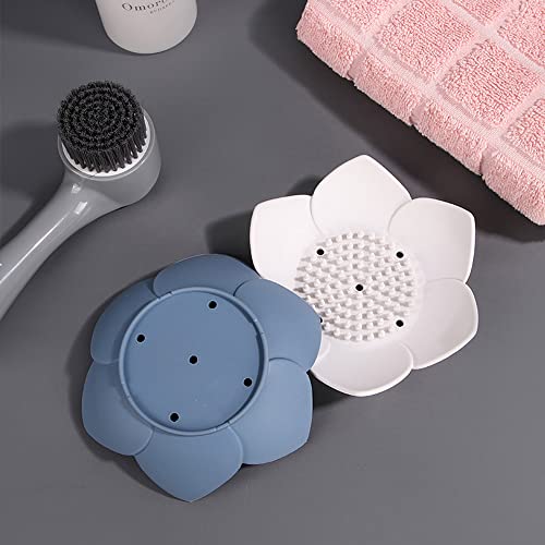 2 Pack Silicone Soap Tray Dishes Soap Holder Saver Draining Bathroom Shower Sink Bathtub - color: 2 Pack, Pink + Blue