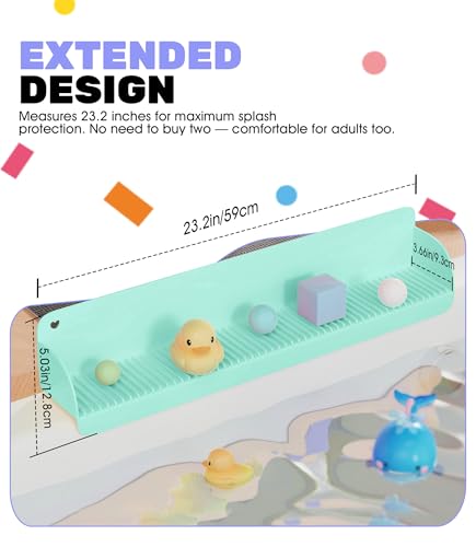 Splash Guard for Bathtub, Silicone Bathtub Topper & Bath Storage Tray, Longer and Higher Water Splash Guard, Bathroom Accessories for Family (Green)