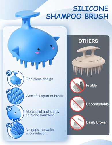 Shampoo Brush Scalp Massager, Silicone Hair Scrubber Wet & Dry, Blue | Relaxing Head Massage Brush for Shower Or Dry Use, Helps Lift Flakes And Buildup While Keeping Scalp Care Simple Each Day - color: Blue