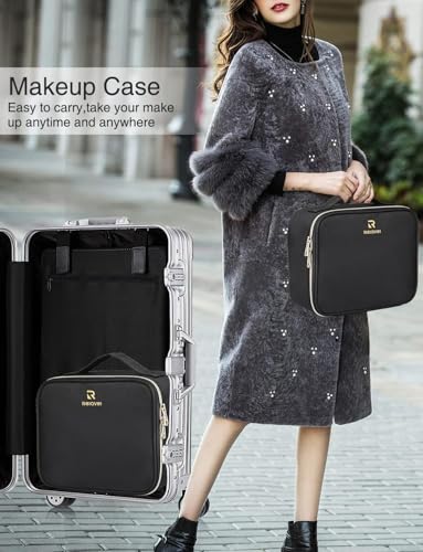 Relavel Travel Makeup Train Case Makeup Cosmetic Case Organizer Portable Artist Storage Bag with Adjustable Dividers for Cosmetics Makeup Brushes Toiletry, Black with Gold Zipper - color: black with golden zipper, size: Small