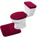 Madeals Velvet Toilet Lid Cover and Tank Lid Cover with Toilet Mat Memory Foam 3 Piece Toilet Contour Mat Set Burgundy - color: Burgundy
