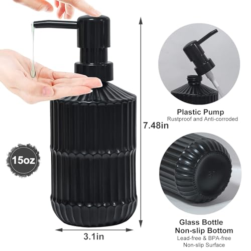 Black Glass Soap Dispenser with Pump, 15oz Refillable Liquid Hand Soap Dispenser, Lotion Dish Soap Dispenser for Modern Home Decor, Bathroom, Kitchen Countertop, Hotel - color: Black