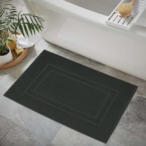 Feather & Stitch 2 Piece Towel Like Bath Mats (30x21 Inch) 100% Cotton Terry Bath Mats, Bathroom Shower Floor Mats [NOT A Bathroom Rug], Soft Absorbent Washable Mats - Charcoal - color: Charcoal