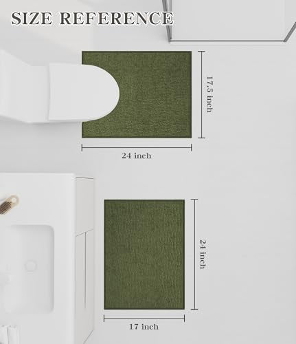 chakme Bathroom Rug Sets 2 Piece, Ultra Thin Quick Dry Bath Mat Set, Absorbent Bath Mat for Bathroom Non Slip Machine Washable, (Dark Green, 2 Piece) - color: Dark Green, size: 2Piece-Contour Rug