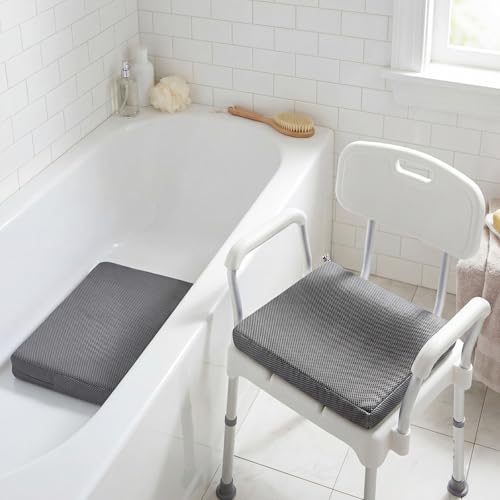 Leinuosen 2 Pcs Shower Seat Cushion with Non Slip Silicone Bottom 4d Mesh Pad Waterproof Shower Chair Cushion Bathtub Pad Bath Pillow Seat Mat Washable Fast Drying for Elderly Disabled(Gray)