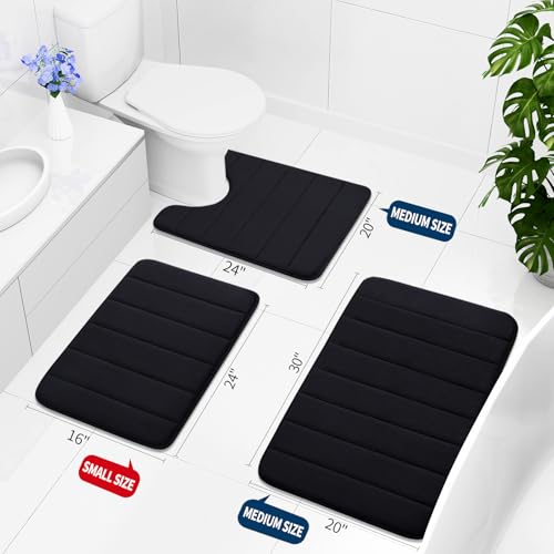 Buganda Memory Foam Bath Mat, 40" x 32", Ultra Soft Bathroom Rugs, Water Absorbent and Machine Washable Bath Rug Runner for Bathroom, Shower, and Tub, Black - color: Black, size: 40" X 32"