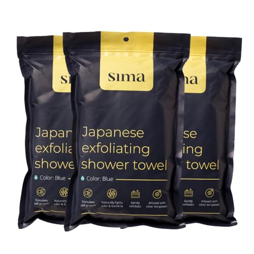 Sima Brand Exfoliating Washcloth Face & Body Scrub Towel - Japanese Exfoliating Towel with Hexagon Fibers, Body Scrubber with 2 Sides for Scrubbing & Washing, Extra Long Body Towels (Green) - color: Green