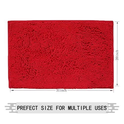 Chenille Bath Rug, Ultra Soft Absorbent Bathroom Mat, Non-Slip PVC Backing, Machine Washable, 31x20, Red - color: Red, size: 1'8" x 2'7" (20"x31")