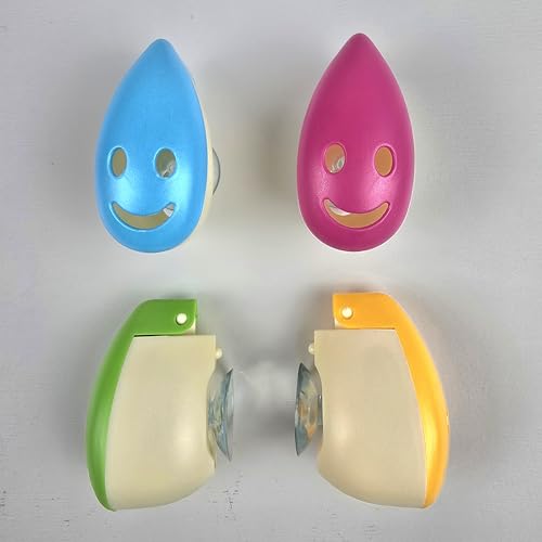 Toothbrush Holder with Suction Cup, 4 Pack Wall Mount Travel Toothbrush Covers for Bathroom Storage, Hygienic Ventilated Cap Case, Bonus Toothpaste Tube Squeezer Set, Oral Hygiene Accessories