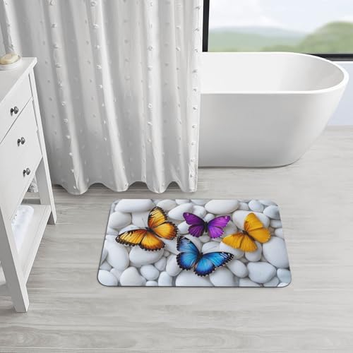 Butterfly Bath mats Quick Dry Absorbent Bath Rugs Rubber Non Slip Bath Mat for Bathroom Floor Tub Shower Sink 16"×24" - color: Butterfly, size: 16"x24"