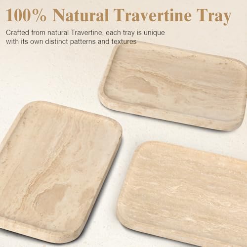 Natural Travertine Vanity Tray - Decorative Stone Marble Tray for Bathroom Countertop, Elegant Organizer for Home Decor, Jewelry, Candle, Makeup, Kitchen and Dresser Decor - color: Rectangle Beige, size: 11.8" x 7.9" x 0.8"