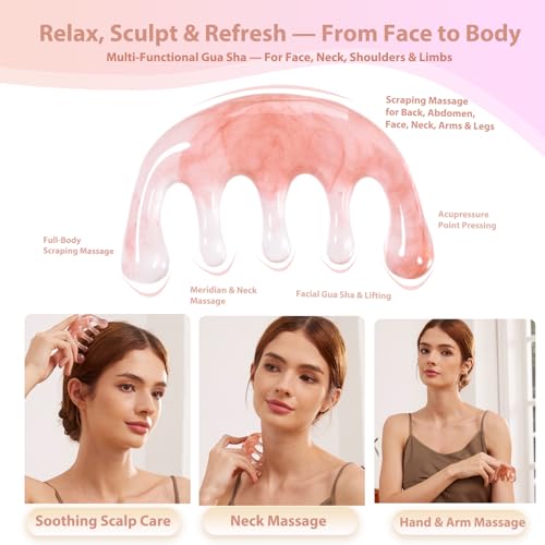 3pcs Scalp Massage Tool Head Massager Gua Sha Comb for Face/Neck/Body/Eye Massage, Promote Lymphatic Circulation Gifts,Pink Resin,Prop 65 Tested Quality - color: Light Pink