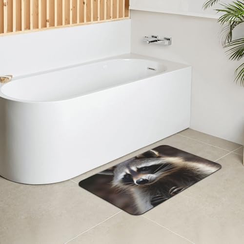 Stone Bath Mats for Bathroom Diatomaceous Earth Bath Mat Super Absorbent Floor Mat Raccoon Stone Drying Mats Quick Drying Diatomite Shower Mat for Bathtub Pad 15.7x23.6in - color: Raccoon