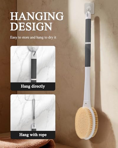 Shower Brush for Massage Dry Brushing: Back Scrubber for Shower with 18.1 in Anti Slip Long Handle - Bath Body Brush for Lymphatic Drainage Exfoliator Improving Skin Health for Women Men Elderly Black - size: Long Handle 18.1 in-Black