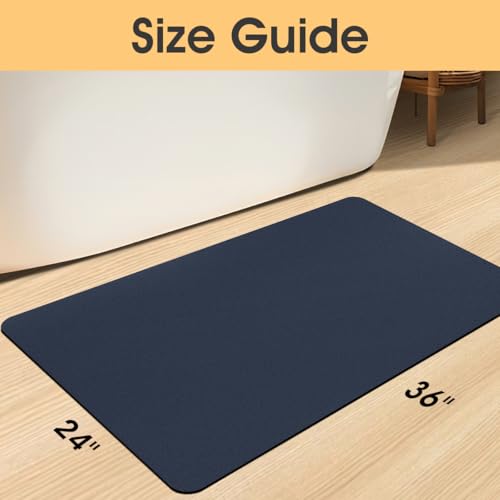ACCUMTEK Non Slip Bath Mat, Thin Bathroom Rugs Fit Under Door, Quick Dry Bath Mats, Machine Washable Bath Rugs for Bathroom, Bathtub & Kitchen, Bathtub, Dark Blue/Solid/32 x20 - color: Dark Blue, size: 1'8" x 2'8" (Rectangular)