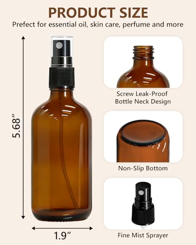 KEYWING 35 Pack Small Amber Glass Spray Bottles for Essential Oils, 4oz Empty Fine Mist Mini Spray Bottles, Refillable Containers for Hair, Travel, Plants, Cleaning, Skin Care - size: 4oz