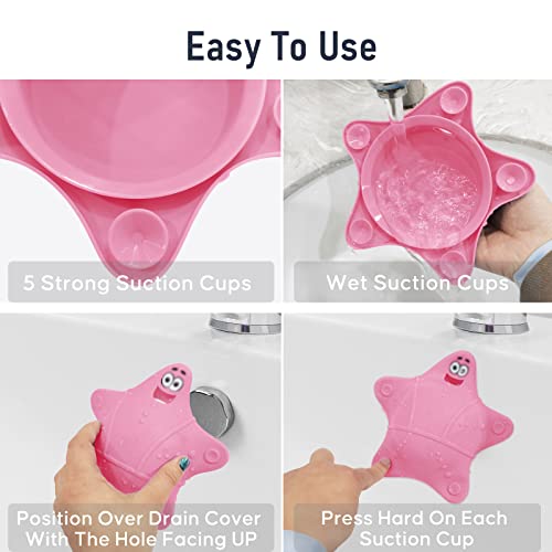 HengLiSam Bathtub Overflow Drain Cover, Starfish-Shaped Silicone Bath Tub Drain Plug with 5 Suction Cups, Adds 3-4 Inches of Water Depth, Pink - color: Pink