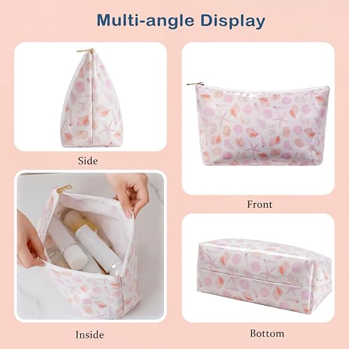RSRSLEII Large Waterproof SPF Travel Makeup Bag, Aesthetic PVC Toiletry Bag, Coastal Granddaughter Coquette Cosmetic Bag, Sunscreen Accessories Storage Organization, Beach Travel Purse(Seashell) - color: Seashell