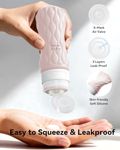 Silicone Travel Bottles for Toiletries 8 Pack Travel Size Toiletries 3.4 oz 1.7 oz, Leakproof Squeeze Travel Size Containers Refillable Cosmetic Jars Set for Shampoo, Conditioner, Creams - color: Muted Cloudy-3.4oz/1.7oz