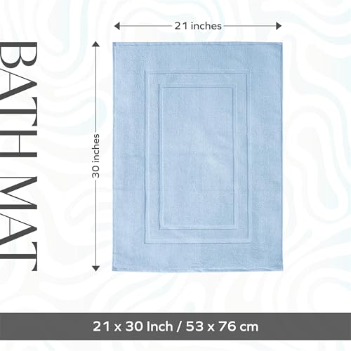 Feather & Stitch 2 Piece Towel Like Bath Mats (30x21 Inch) 100% Cotton Terry Bath Mats, Bathroom Shower Floor Mats [NOT A Bathroom Rug], Soft Absorbent Washable Mats - Sky Blue - color: Sky Blue