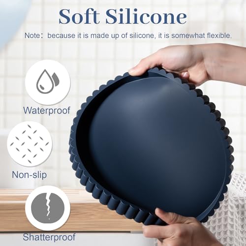 Round Bathroom Tray Silicone Kitchen Counter Decor Vanity Organizer Decorative Coffee Table Tray for Perfume, Candle, Soap Dish, 10 Inch, Dark Blue - color: Dark Blue, size: 10"