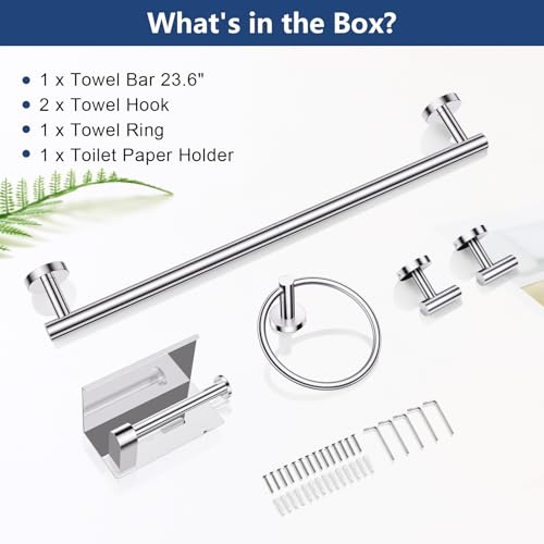 TQKAG 5 Piece Bathroom Towel Bar Holder Sets Polished Chrome Bathroom Hardware Set Stainless Steel Toilet Paper Holder with Shelf Bathroom Accessories Kit Wall Mounted - color: Polished Chrome, size: 5-Pieces Set-A