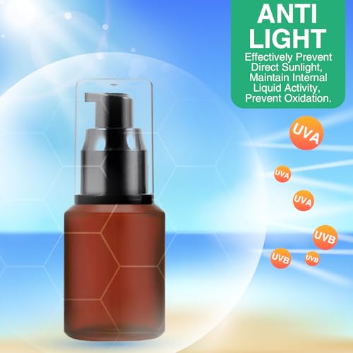 3PCS 30ML/1OZ Empty Reddish Brown Frosted Glass Bottles with Pump Refillable Vial Cosmetic Dispenser Jars Storage Travel Lotion Container Portable Sample Bottle for Toiletries,Foundation,Cream,Lotion - color: Reddish Brown, size: 1 Ounce
