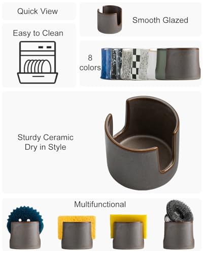 Zoeeker Ceramic Sponge Holder for Kitchen Sink, Dish Sponge Caddy Scrubby Caddy Drying Rack Kitchen Organizer for Countertop, Farmhouse Decor, Dark Agate Red - color: Dark Agate Red, size: Cylindrical