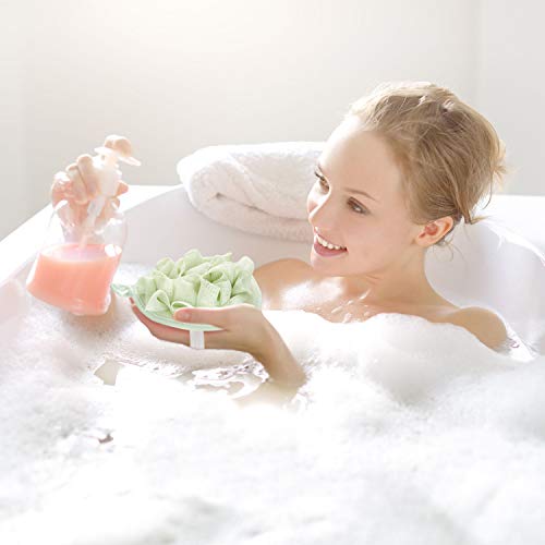 Boao 6 Pcs Bath Shower Pouf Sponge Mesh Pouf Shower Ball Exfoliating Body Sponge Pad Scrubber Glove with Flower Bath Ball (Beige,Green,Purple) - style: Beige,Green,Purple