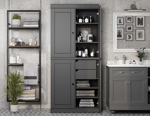 100% Solid Wood 32" Bathroom Cabinet with Rasied Panel Wood Doors - color: Grey
