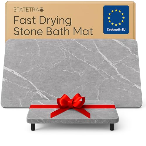 Stone Bath Mat Quick-Dry Absorbing Diatomaceous Earth Bath Mat | 2 Stone Mats - Large & Small Mat for Bathroom | Anti-Slip Diatomaceous Bathmat 100% Natural Bathroom Rug Stones (Gray Marble) - color: Gray Marble