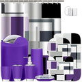 Lnond Purple Bathroom Set, 23-Piece Purple Black Geometric Bathroom Decor Set with with Shower Curtain and Rugs, Trash Can, Toilet Brush Holder Set & Soap Dispenser - style: Purple Black Geometric