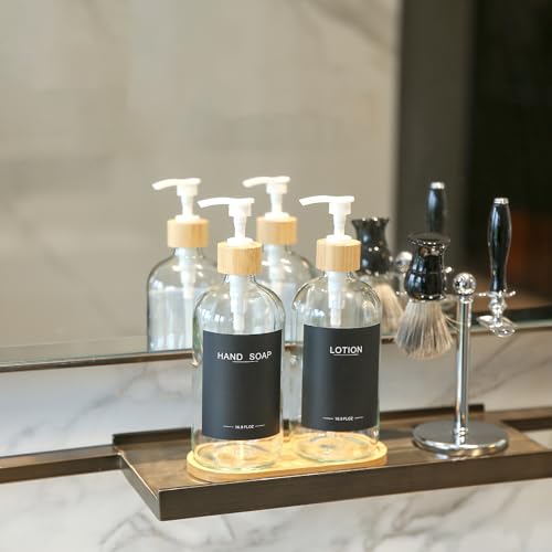 Clear Glass Soap Dispenser with Bamboo Pumps&Tray&Labels, Hand Dispenser, Lotion Dispenser, Dish Soap Dispenser for Kitchen Sink. (Clear) - color: Clear