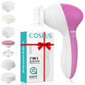 COSLUS Facial Cleansing Brush Silicone Face Scrubber: 7 in 1 FBS-D Electric Exfoliating Rotating Massage Device Waterproof Deep Cleaning Exfoliation Spa Machine - Electronic Skin Care Wash System - color: Pearl Pink, size: With 7 brush heads