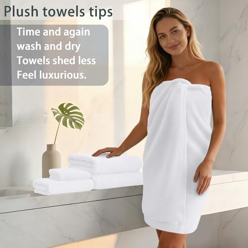 VOOVA & MOVAS White Towels for Bathroom, 100% Cotton | Quick Dry | Soft | Thick, 3 Piece Towel Set, 1 Large Bath 30" x 56", 1 Hand 18" x 28", 1 Wash Cloth 13" x 13", Bathroom Essentials - color: White, size: 3 PC Bathroom Towel Set