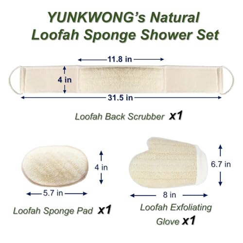 Natural Loofah Sponge, Exfoliating Body Scrubber for Men Women, Loofah with Handle, Exfoliating Back Scrubber for Shower Set, Deeply Clean & Invigorate Your Skin (3 pcs in Box) - style: 3 Count Natural Loofah in 3 Styles