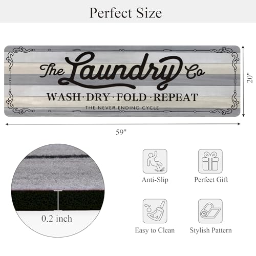 Pauwer Laundry Room Rug Runner 20"x60" Waterproof Rubber Laundry Mat Non Slip Kitchen Mats for Floor Washable Floor Mat Runner Rug for Farmhouse Mudroom Washroom Bathroom Decor - color: Grey/Beige, size: 1'8" x 5'