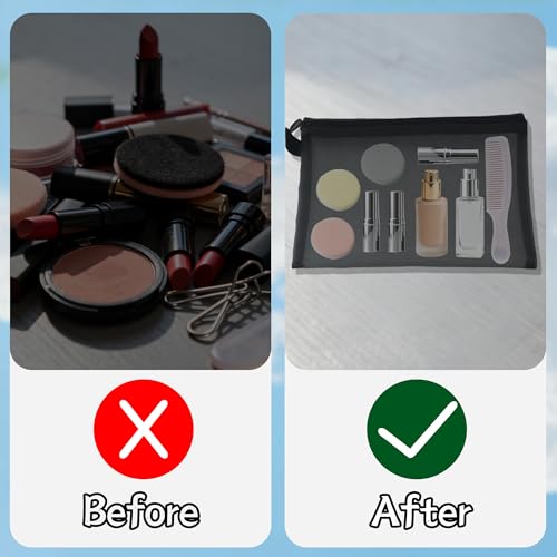 9PCS Zipper Pouch Bags Travel Organizer Kit, Small Mesh Cosmetic Bags for Credit Cards, Keys, Coins & Makeup, Black Storage Pouches - color: Black