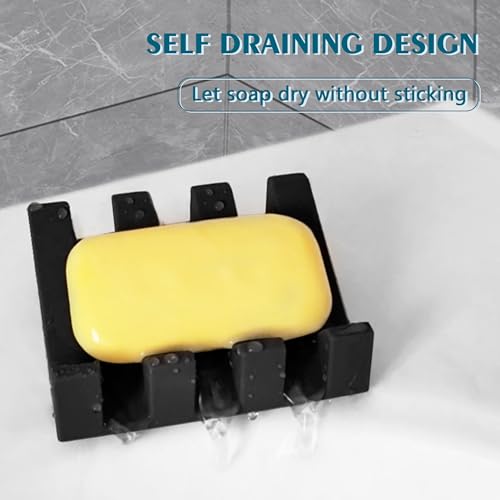 Soap Dish Holder for Shower with Suction Cup, Silicone Soap Holder & Saver Self-Draining Bar Soap Dish Keeps Soap Dry for Bathroom, Kitchen, Bathtub, Extends Soap Life (Black-2Pack) - color: Black - 2 Pack