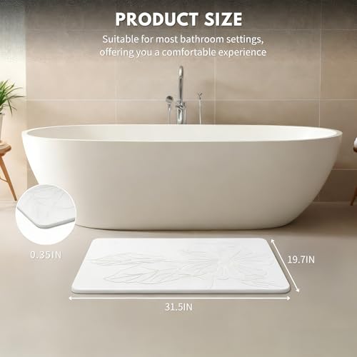 XMarrat Extra Large Stone Bath Mat Large, 31.5'' x 19.7'' Diatomaceous Earth Non-Slip Stone Shower Mat, Super Absorbent Diatomite Stone Mats for Bathroom, Quick Drying, Easy to Clean - color: White, size: 31.5" x 19.7" (Rectangular)