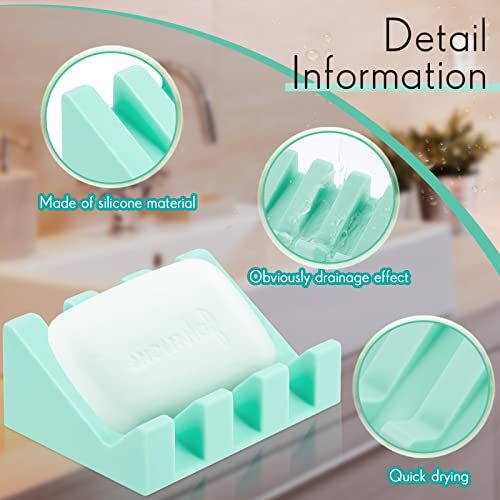 Cunhill 2 Pieces Silicone Soap Dish Self Draining Soap Dish Shower Waterfall Bar Soap Holder Tray with Drain Soap Saver for Kitchen Bathroom Accessories (Turquoise) - color: Turquoise