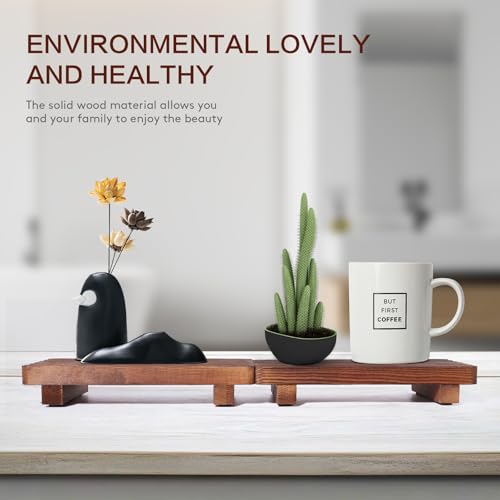 SAMEBUTECO 2 Packs Rustic Wood Tray,Riser Bathroom Soap Dish Holder,Footed Pedestal Stand for Vanity,Dispenser,Countertop,Size 8.7x4x1.7''
