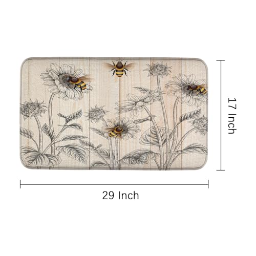 Country Bee Farmhouse Honeybee Flowers Floral Sunflower Bath Rug, Non-Slip Microfiber Soft Plush Modern Bathroom Mat Carpets Floor Mat for Bedroom Kitchen Bathroom Toilet 17x29 Inch - color: Yellow