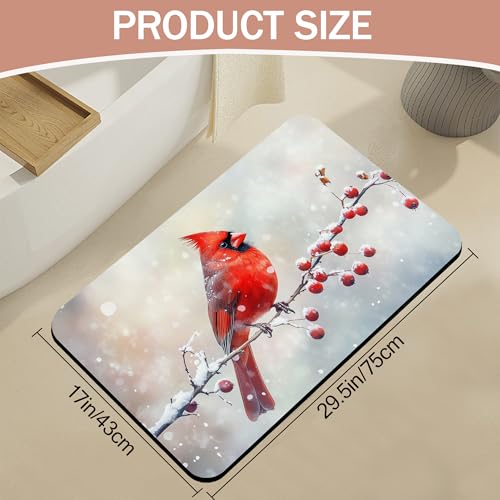 Bath Mat,Red Cardinal Bathroom Rugs,Quick-Drying Non-Slip Rubber Bath Mats Absorbent Diatomaceous Earth Mat for Bathroom Home Decor 17"x29.5" - color: Red Cardinal