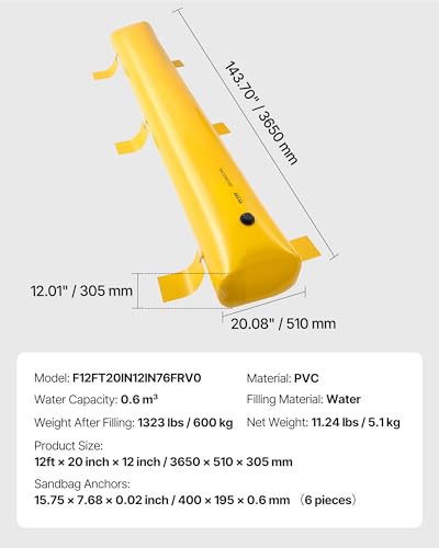Flood Barrier, Flood Bags, Sandbag Alternative, Water Barrier for Flooding with Great Waterproof Effect, Reusable PVC Water Diversion Tubes, Lightweight Flood Barriers for Home, Door, Garage - style: 12ft (L) *12(h)